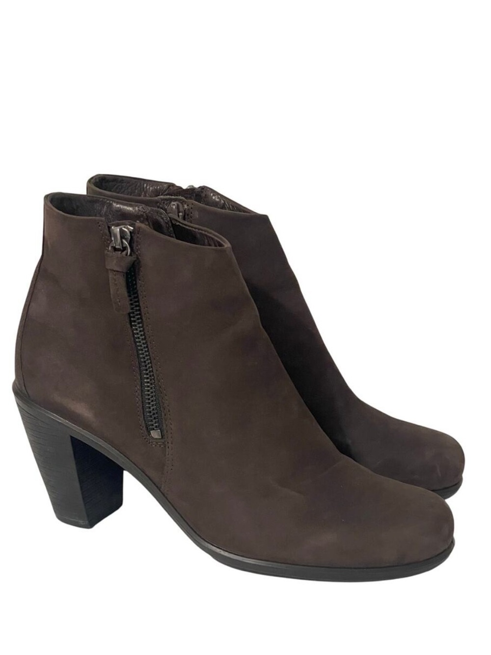 Ecco Touch Women's Ankle Booties Nubuck Leather Heeled Size 9.5 EU 40 Dark Brown